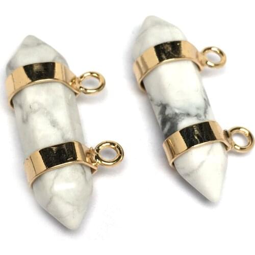 New Natural White Turquoises Pendants Handmade Double Hole Charms Connector For Jewelry Making Necklace DIY Accessories