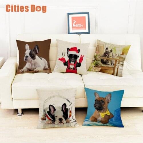 New Year decorative sofa pillows French Bulldog dog cushion cover 2018 Valentines Day gift dogs pillowcases almofada cojines