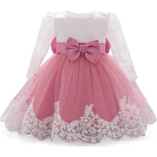 2021 Newborn Big Bow First Birthday Dress For Baby Girl Clothes Dress Long Sleeve Princess Dresses Party Ball Gown 3 12 24 Month