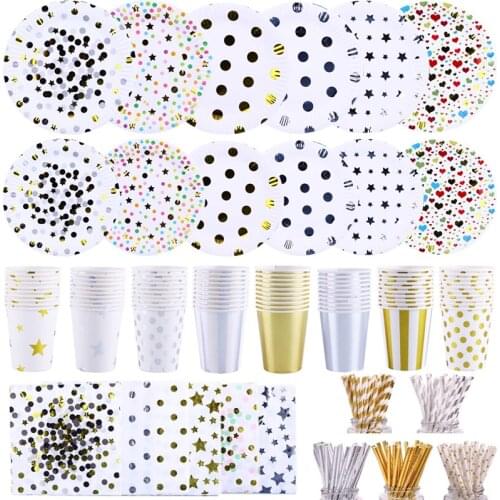 Party Decoration All kinds Of Bronzing Supplies Cup Dish Straws Adult Party Supplies Disposable Set baby Shower Party Decoration