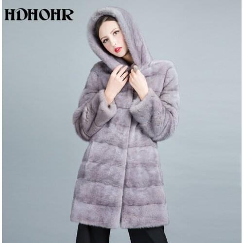 HDHOHR 2020 Womens Real Fur Coats Natural Mink Fur Coats Fashion Thick Warm Winter Fur Jackets Outwear Long Fur Parka Female