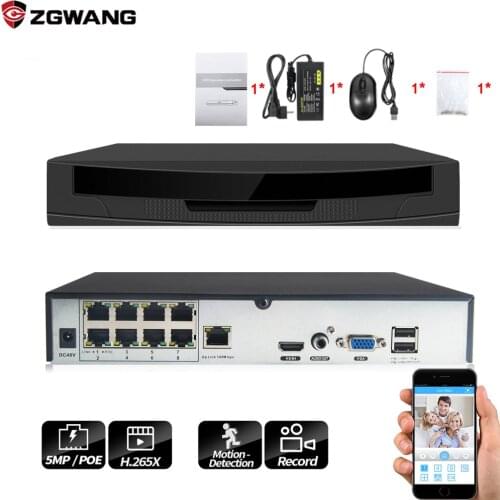 ZGWang H.265 5MP 8CH POE NVR IP Video Recorder 1080P P2P 4CH 8CH Home Audio Out For CCTV Security Surveillance Camera Kit