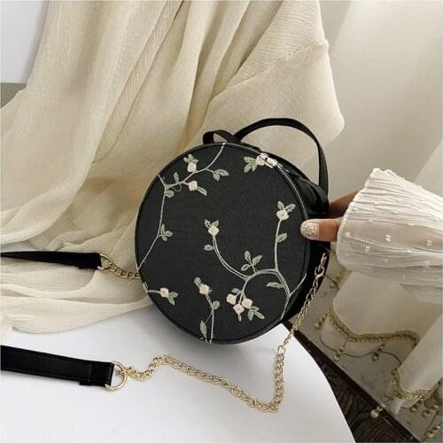 Bags for Women 2021 Sweet Lace Round Handbags PU Leather Women Crossbody Bags Female Small Fresh Flower Chain Shoulder