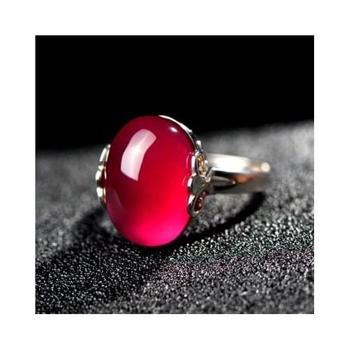 South Fort Rings Stone Ring Adjustable Oval Shape of Natural Chinese Imperial Natural Woman 925 Silver Cocktail Ring Party