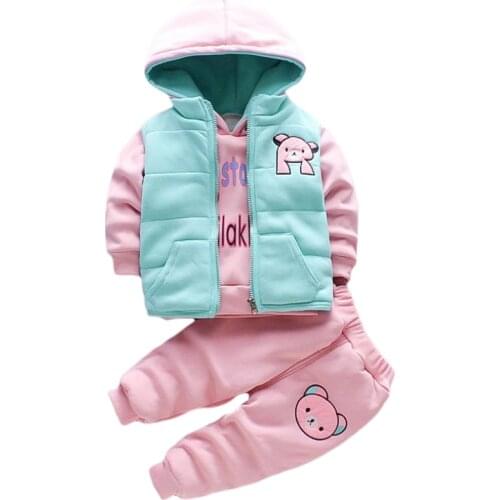 2020 New Baby Boys Girls Christmas Cartoon Winter Hooded Plush Warm Vest Coat+Sweatshirt+Pants 3Pcs Infant Children Sports Suit