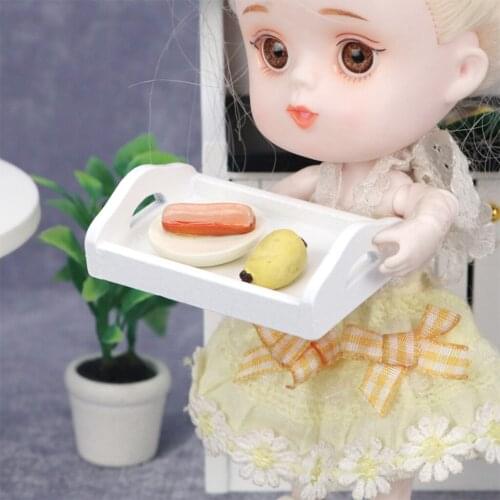 1/12 Doll House Miniature Serving Tray Birch Wood Lunch Dinner Breakfast Food Trays Platter with Handles Kitchen Life Scene Toy