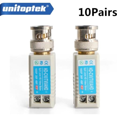 10Pairs Twisted BNC CCTV Video Balun Passive Transceiver Cat5 CCTV UTP 200M Range For HD 720P HDCVI/AHD/HDTVI Camera
