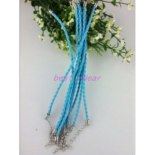 100pcs Sky blue braided leather cord bracelets clasps lobster Clasp Cords 18cm ,free shipping, FB-908