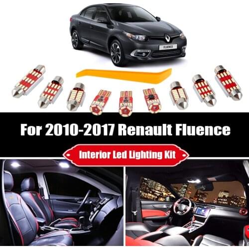 12pcs For 2010-2017 Renault Fluence Canbus Error Free Car LED Bulbs Interior Reading Dome Trunk Light Kit License Plate Lamp