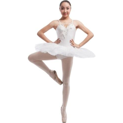 White Spandex Bodice Ballet Dance Dress With Lace Flowers In Front Dance Tutu For Adult/Child Ballet Stage Dance