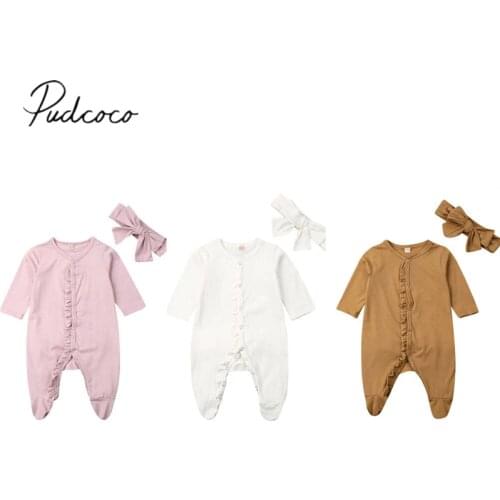 2019 Baby Spring Autumn Clothing Infant Baby Boy Girl Long Sleeve Footies Ruffled Sleepwear Pyjamas Headband 2Pcs Sets Clothes