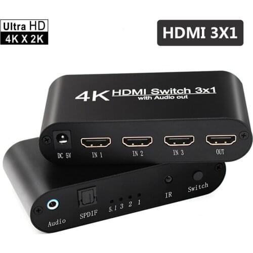 3 Port 4K*2K 1080P Switcher HDMI-compatible Selector 3x1 Splitter with toslink and auido port Box Ultra HD for HDTV Multimedia