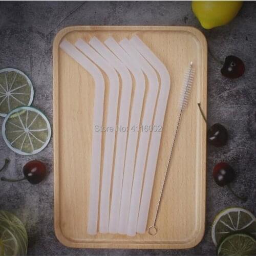 50sets/lot 22cm 6pcs Reusable Translucence Drinking Straw Silicone Straws + 1 pcs Cleaner Brush Set for Party Supply