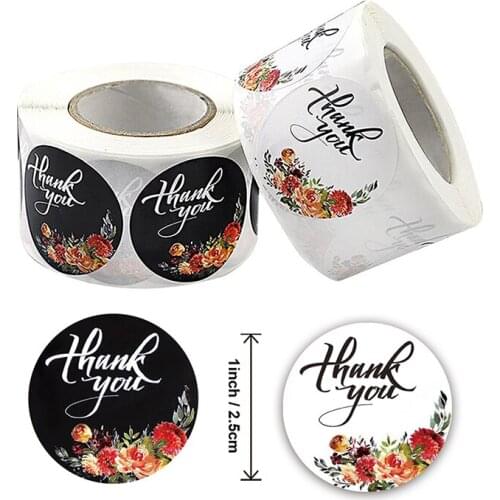 500pcs/Roll DIY Floral Pattern Holiday Wedding Decoration Sticker Fashion 3D Thank You Home Decoration Stickers For Kids Gifts