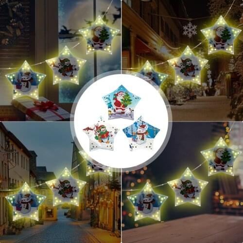 5D DIY Diamond Painting Christmas Tree Ornaments LED Hanging Star Lights Rhinestone Pentagram Light Lamp Craft Kit for Christmas