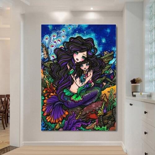 Diamond Embroidery Cartoon mermaid 5D DIY Diamond Painting full round square Diamond Mosaic needlework room decoration I18
