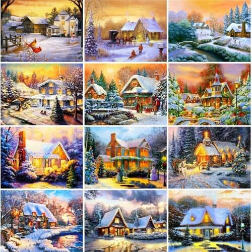 ZOOYA 5D DIY Diamond Painting Full Square House Diamond Embroidery Winter Landscape Rhinestones Cross Stitch Hobby Art