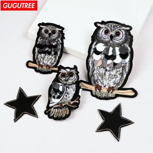 GUGUTREE beaded owl patches,crystals diamonds Insects Sequined Applique Patch for Coat,T-Shirt,hat,bags,Sweater,backpack