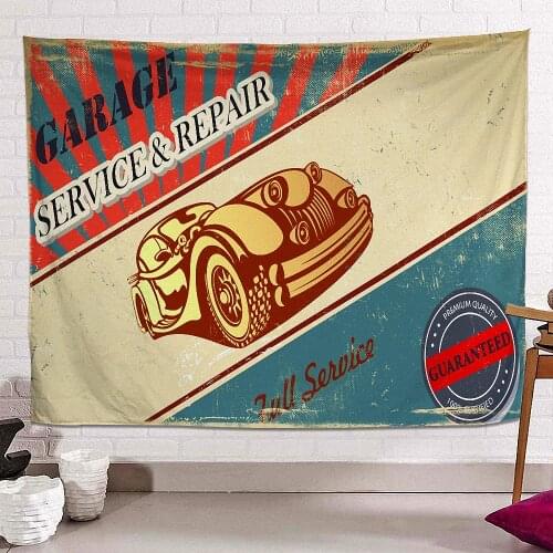 GARAGE SERVICE & REPAIR Banners Flags Wall Hanging Vintage Car Poster Canvas Painting Wall Art Tapestry Auto Repair Shop Decor