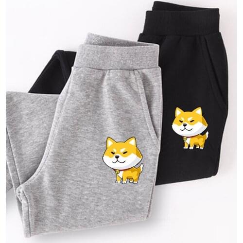 Lolocee boy long pants kids cotton spring and winter sweatpants girls pocket dog pants plus velvet loose trousers