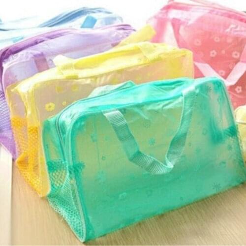 Travelling Bath Bag Floral Transparent Make Up Organizer Bag Toiletry Bathing Storage Bag Women Waterproof PVC Cosmetic Bags