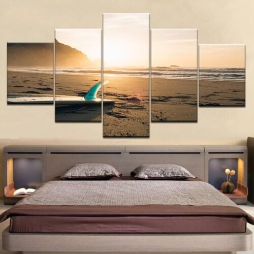 A surfboard on beach near sea seascape modern Wall posters Canvas Art painting For home living room decoration