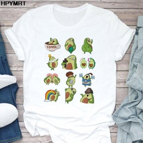 Women Kawaii Cartoon Avocado printing T-shirt Casual Short sleeve Tops Female Tshirt Summer harajuku clothing T shirts Femme Tee