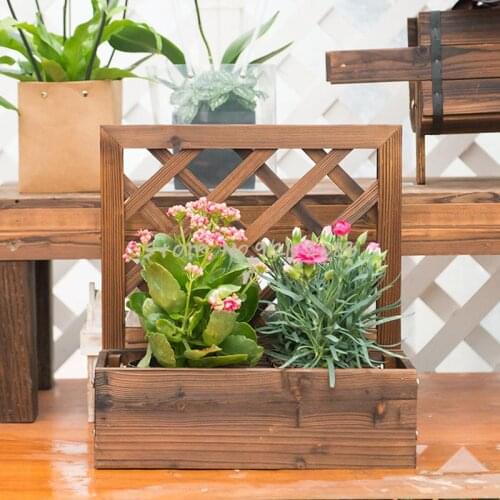 Carbonized anticorrosive wood wall hanging flower pot creative flower basket decoration ornaments climbing flower pot stand half