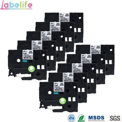 Labelife 10 Pack 24mm HGe-251 Black on White High Grade Tape HGe Tape HG Tape Compatible for Brother Label Printer HGe251 HG-251