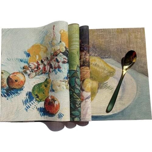 Oil Painting PVC Placemats for Coffee Table Dining Mat Monet Van Gogh Cup Costers Insulation Pad Home Decor Hotel Decoration