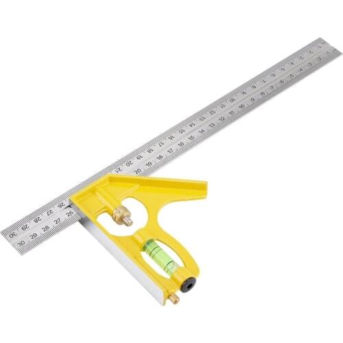 Multifunctional Gauge Carpenter Measuring Tools Adjustable Combination Square Angle Ruler with Bubble Level for Woodworking