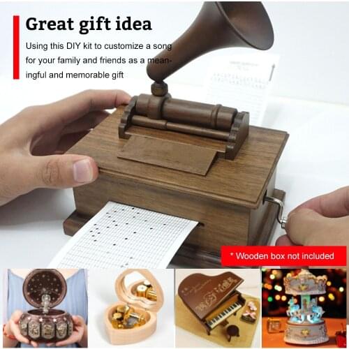 Muslady DIY 30-Note Music Box Set Hand-Cranked Programmable Mechanical Music Box Gift with 20Pcs Blank Paper Tape & Hole Puncher