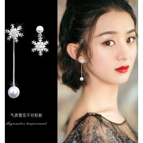 2020 New Womens Earrings Delicate Elegant Snowflake Asymmetry Tassels Earrings for Women Bijoux Korean boucle Jewelry Wholesale