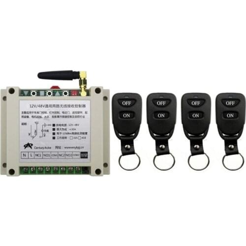 New DC12V 24V 36V 48V 10A 2CH Remote Control Light Switch Relay Output Radio Receiver Module and 4pcs Belt buckle Transmitter