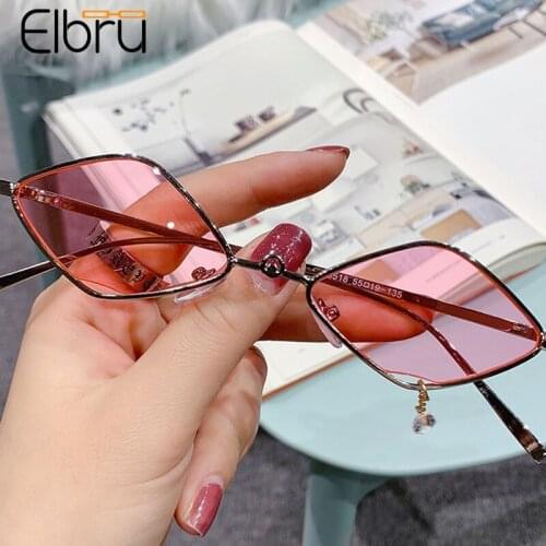 Elbru Vintage Small Diamond Sunglasses Retro Punk Style Sun Glasses For Men Women Punk Sunshades Metal Pendant Colorful Eyewear
