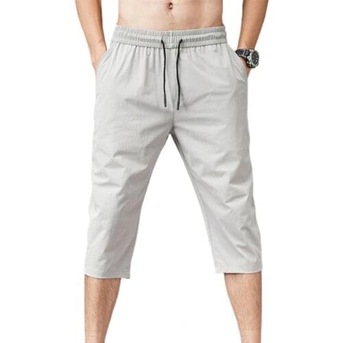 Solid Color Capri Pants Elastic Waist Men Drawstring 3/4 Length Cropped Trousers Sweatpants Outdoors Capri Pants Trousers