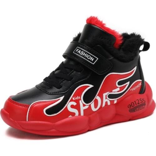 2021Autumn And Winter Brand Children Warm Casual Non-slip Running Shoes Boys Fashion Plush Leather Lightweight Casual Shoes