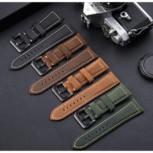 Handmade 4 Color Watch Accessories Vintage Genuine Crazy Horse Leather 20mm 22mm 24mm 26mm Watchband Watch Strap & Watch Band