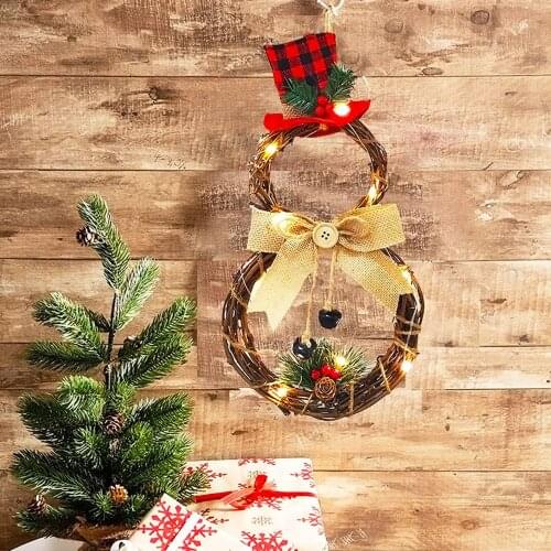 Christmas LED Garland Ornament Pendant Snowman Shape Hanging Wreath Home Party Decorations Door Wall Christmas Tree Ornaments