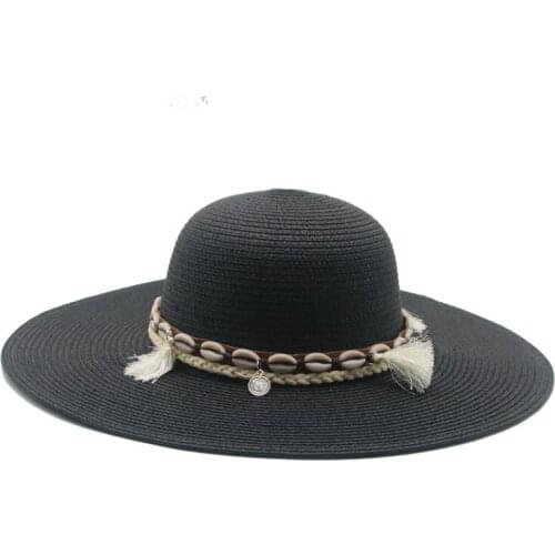 Summer hats round top big brim 11cm straw hats men women belt band casual outdoor beach white black navy sun protection sun hats