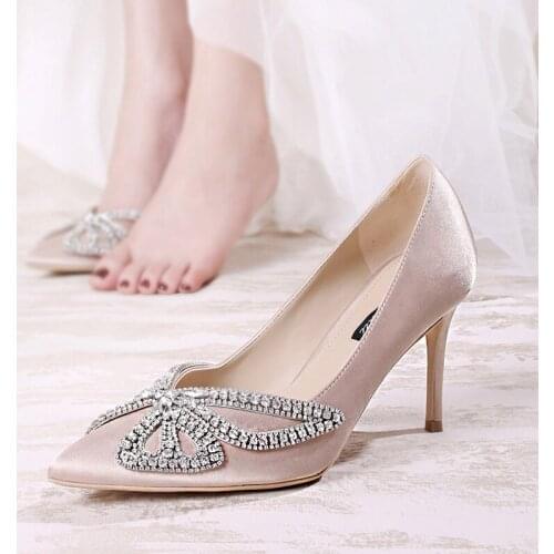Wedding Shoes Women New Phoenix Crystal Butterfly Xiuhe 6cm 8cm Higher Heel Maternity Bride Dress Lady Party Pumps