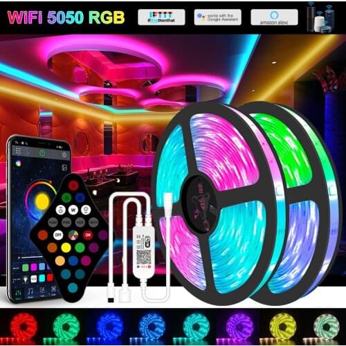 5M-30M WIFI 5050 LED Strip Light RGB Led strip 5050 SMD Flexible Waterproof Tape Diode Alexa Phone Control DC Adapter