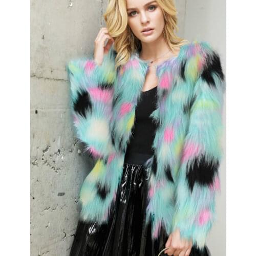 Faux Mink Fur Cropped Jacket Imitation Fox Fur Spliced Coat Macaron Contrast Color Thickening Plush Outwear Crop Tops Cardigan