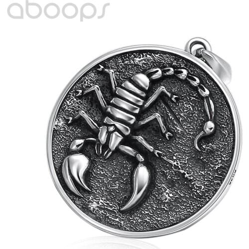 Vintage 925 Sterling Silver Round Tag Pendant with Scorpion for Men Women,Free Shipping