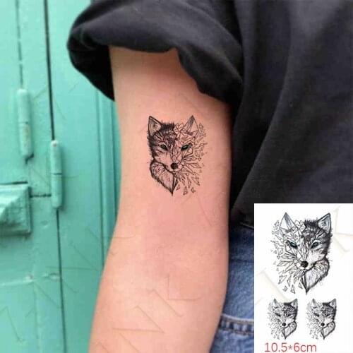 Waterproof Temporary Tattoo Sticker Half Face Diamond Wolf Fox Body Art Flash Tatoo Wrist Leg Neck Fake Tatto For Woman Men