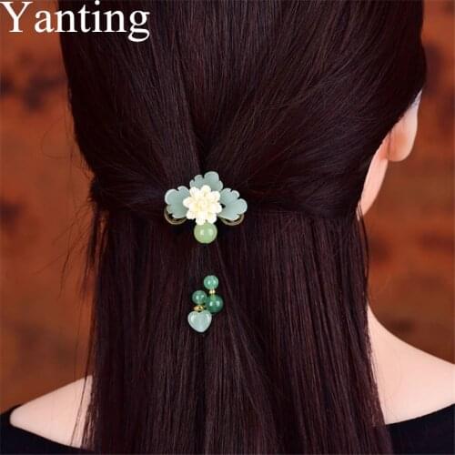 Yanting Ethnic Elastic Hair Jewelry For Women Girls 2019 Glass Glazed Leaf Cute Resin Flower Head Wear Female Accessories 0127