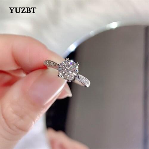 YUZBT Women New Arrival 925 Silver 1 Carat Brilliant Cut Diamond Test Past D Color Moissanite Gemstone Bud Ring Wedding Jewelry