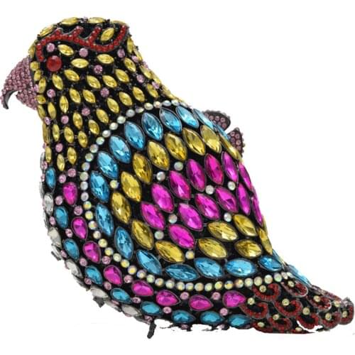 Women colorful bird Crystal diamond Clutch wallet lady Evening Bags Hollow Out Wedding Party Shoulder bags Handbag Purse gift