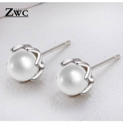 ZWC Fashion Charm Elegant Imitation Pearl Stud Earring for Women Girl Party Wedding Simple Rose Styling Earrings Jewelry Gift