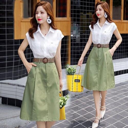 Womens Cute Outfits 2021 New Summer Fashion Dress Short Sleeve T Shirt And A-line Skirt Two Piece Set For Women Crop Top Suits